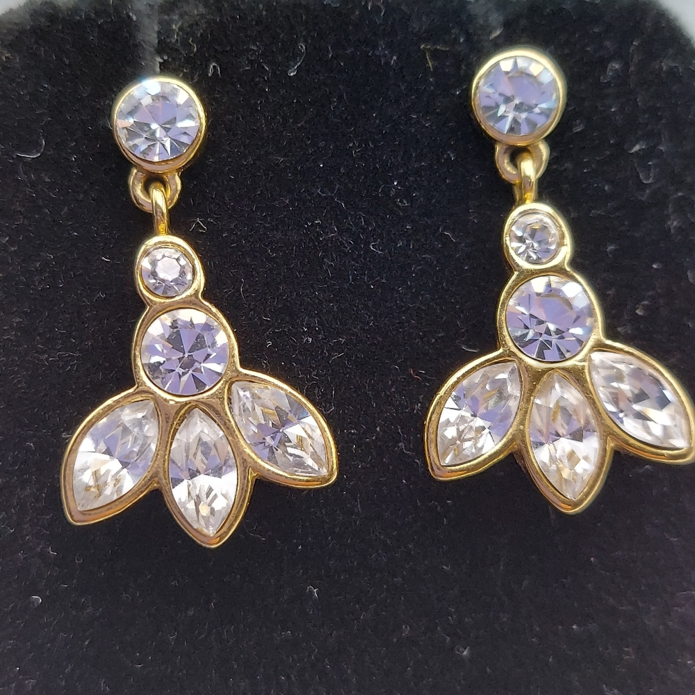 Monet Vintage Goldtone Rhinestone Dangle Earrings, Attractive &GC.